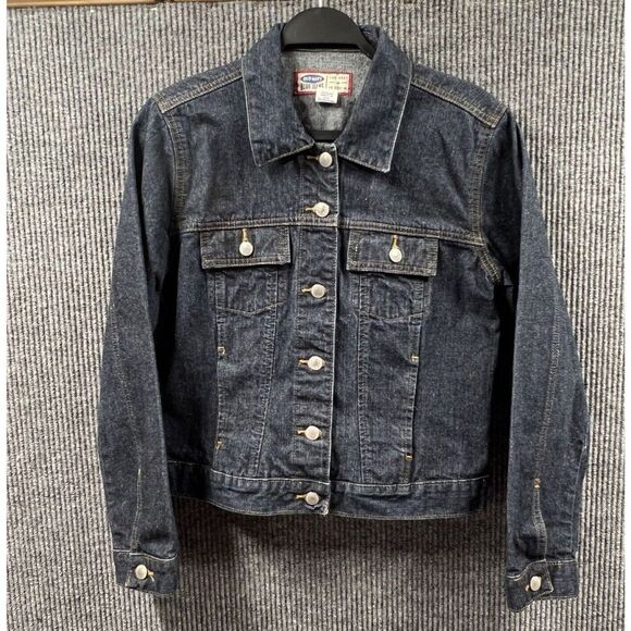Old Navy Blue Jean Denim Jacket Womens‎ Medium Cotton Coat Dark Wash Casual - Picture 1 of 9